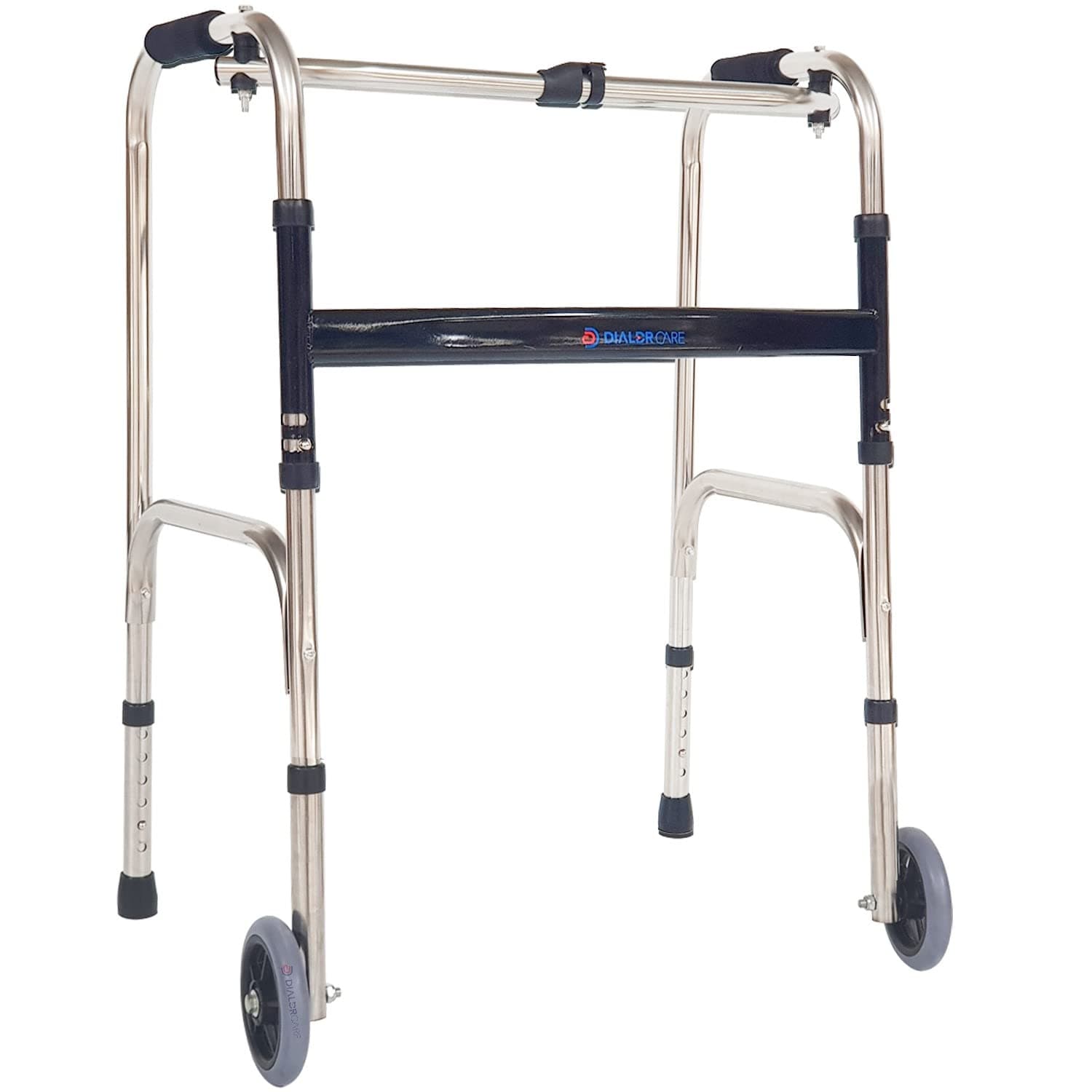 Foldable Lightweight Height Adjustable Walker For Old People or Handicap (Silver) (WALKER WITH WHEELS)