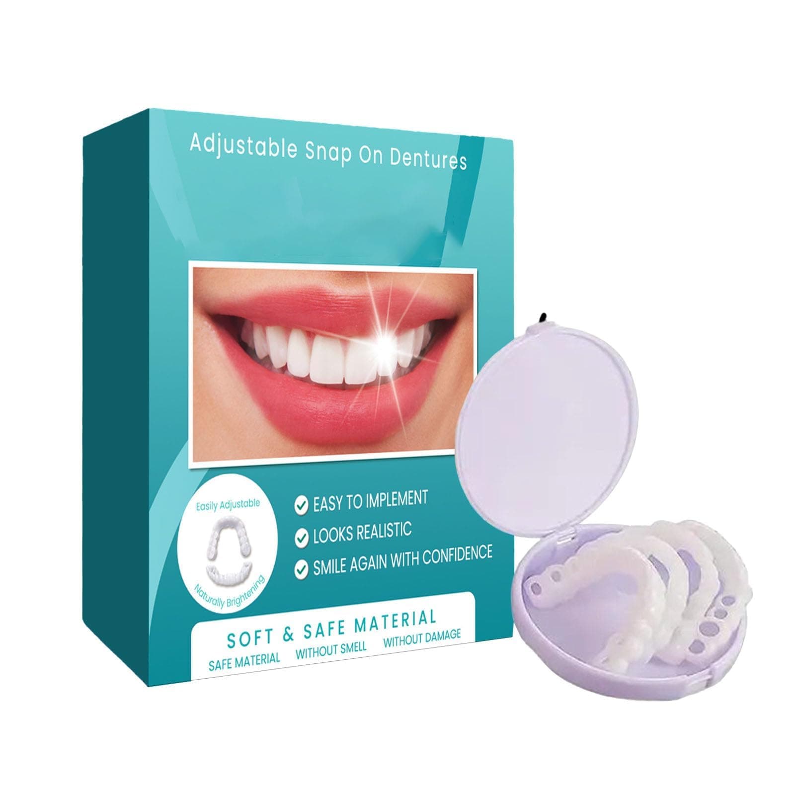 1 Pair Temporary Teeth Perfect Cover, Cosmetic Veneers, Adjustable Snap On Moldable False Teeth for Beautiful Smile, Natural and Comfortable, Fit Whitening Flex Denture Cover
