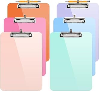 Sooez 6 Pack Plastic Clip Boards 8.5x11, Clipboard with Pen Holder & Low Profile Clip, Nursing Clipboard, Letter Size / A4 Cute Clipboard for Kids, School, Women, Holds Letter Size/ A4 Papers, Colored