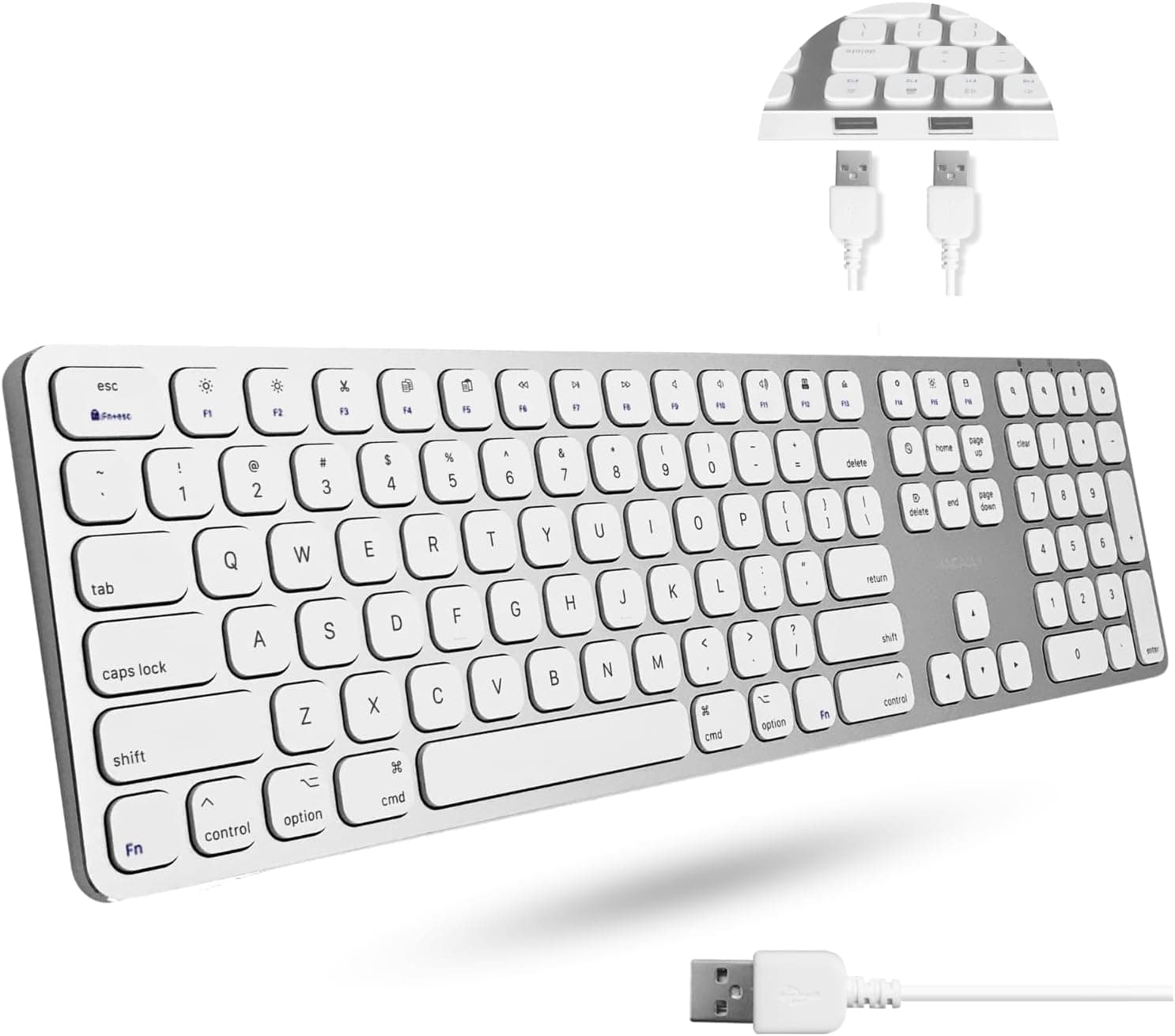 Premium Wired Mac Keyboard (with Numpad and 2-Port Hub) - Compatible with Wired Mac Mini/Pro, iMac, MacBook Pro/Air (Silver Aluminum) (MLUXKEYA) US Layout (English Layout)