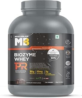 MuscleBlazeBiozyme Whey Protein PR (Chocolate Fudge, 2kg / 4.4lbs) with 30g Protein, 3g Creatine Monohydrate & 50mg AstraGin® | Trustified Gold Certified