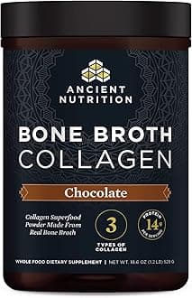 Ancient Nutrition Collagen Powder, Bone Broth Collagen, Chocolate, Hydrolyzed Multi Collagen Peptides, Supports Skin and Nails, Joint Supplement, 30 Servings, 18.6oz