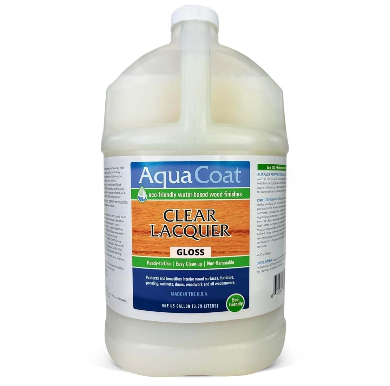 Aqua Coat Clear Lacquer in Gloss Finish - Premium Water-Based for Wood & Plastic - Fast-Drying, Non-Yellowing, Eco-Friendly - 1 Gallon, Self-Cross-Linking,