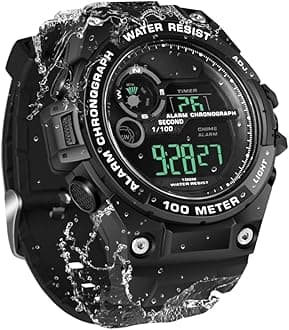 100m Underwater Scuba Diving Watch for Mens Boys with Stopwatch, Chronograph, Alarm Functions, Dual Time Zone, 12/24 Hours Format