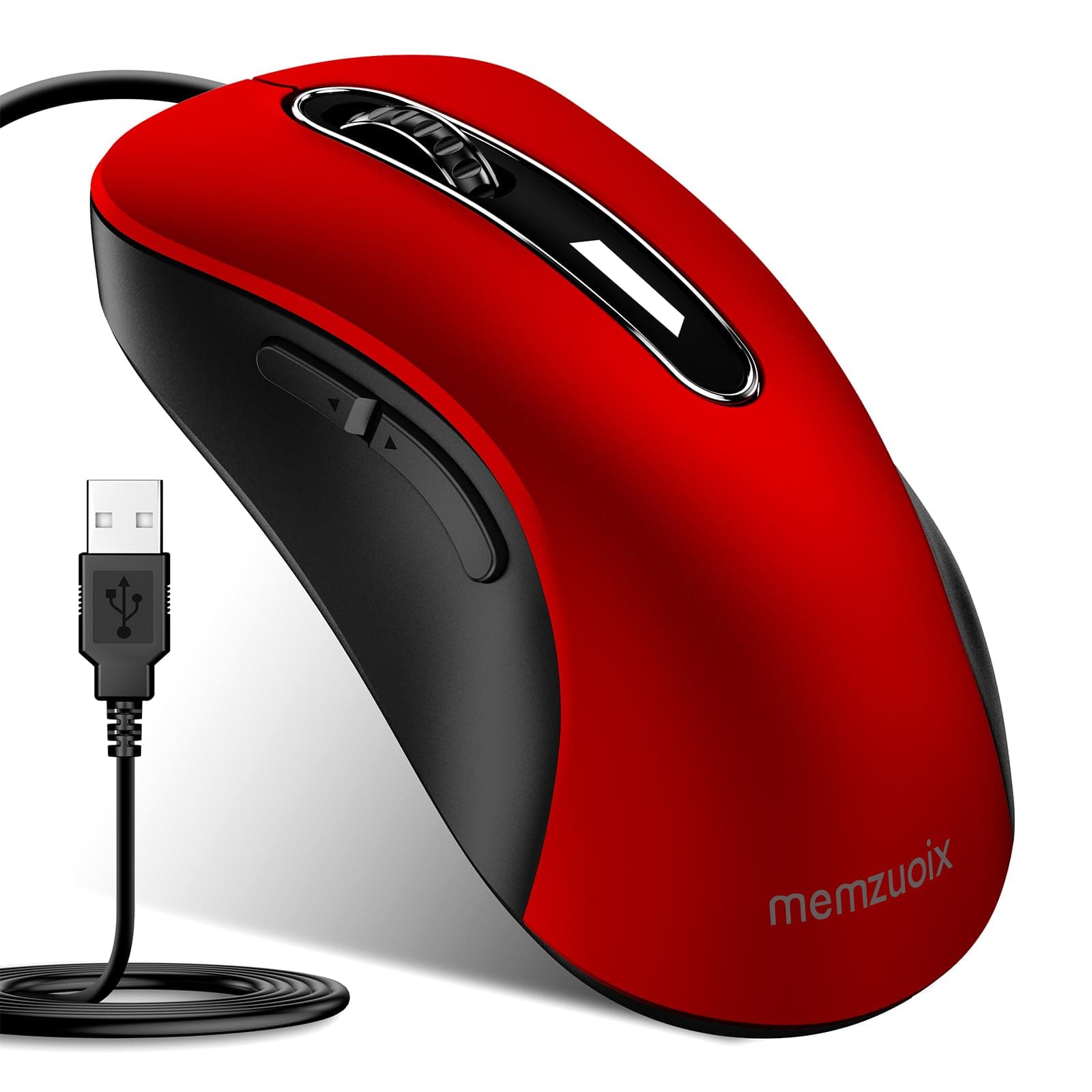 memzuoix Wired Mouse, USB Computer Mouse 1400 DPI Mobile Optical Mouse Ergonomic Design Computer Mice with 5FT Cord for Laptop, PC, Desktop, MacBook, 5 Buttons (Pomegranate Red)