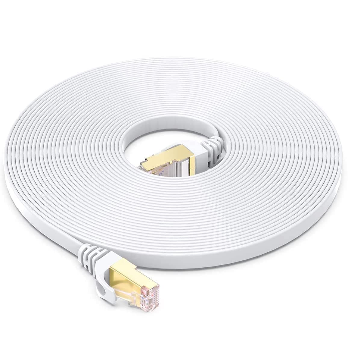 Cat7 Ethernet Cable 50 FT White, BUSOHE Cat-7 Flat RJ45 Computer Internet LAN Network Ethernet Patch Cable Cord - 50 Feet