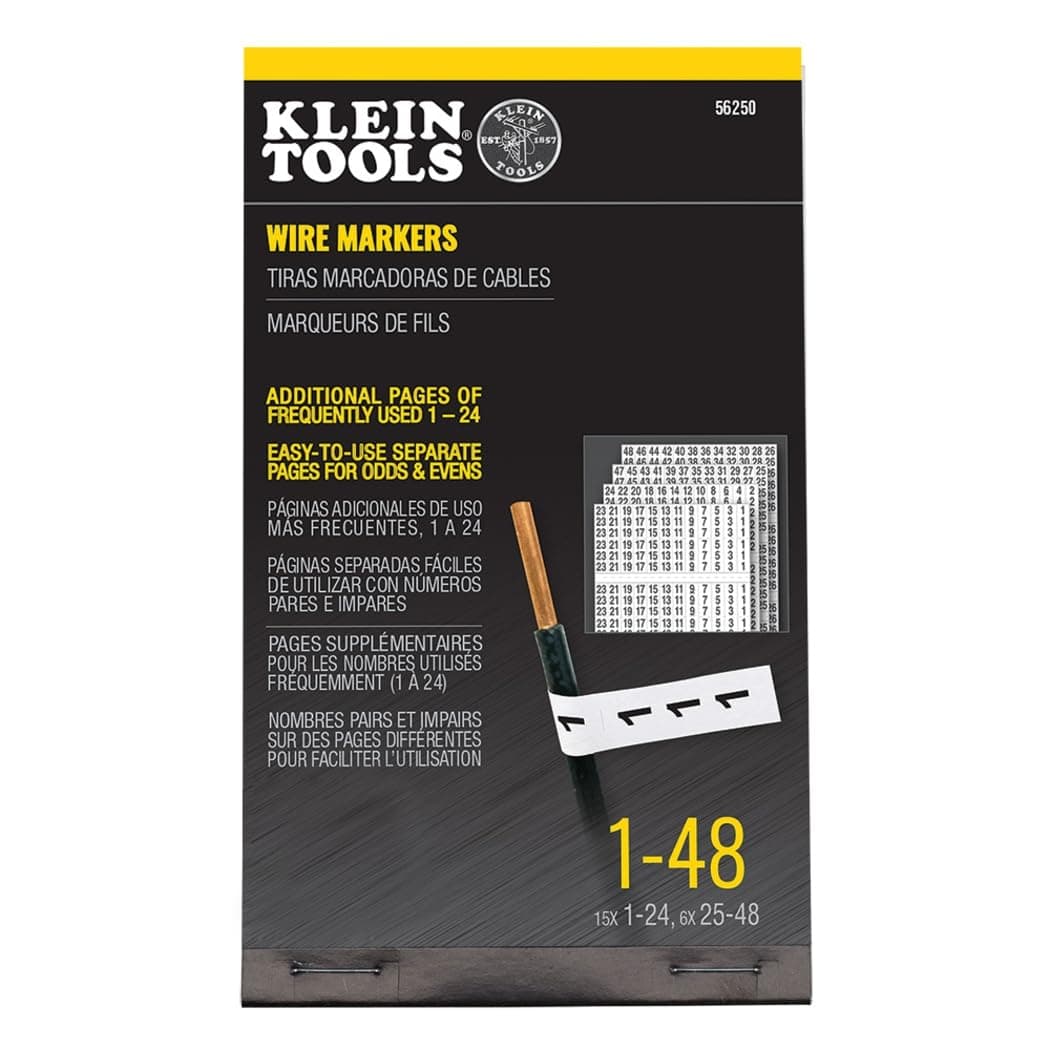 Klein Tools 56250 Wire Marker Book for Cable Management, Electric Panel Organization Wire Label Stickers, Numbered 1-48