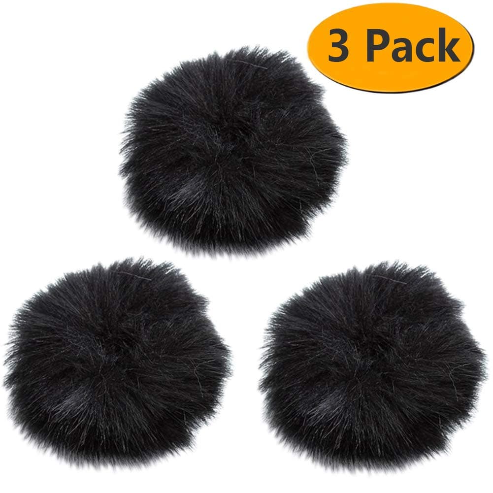 Furry Outdoor Microphone Windscreen Wind Muff Windshield for Lapel Lavalier Microphone Black Color 3 pack