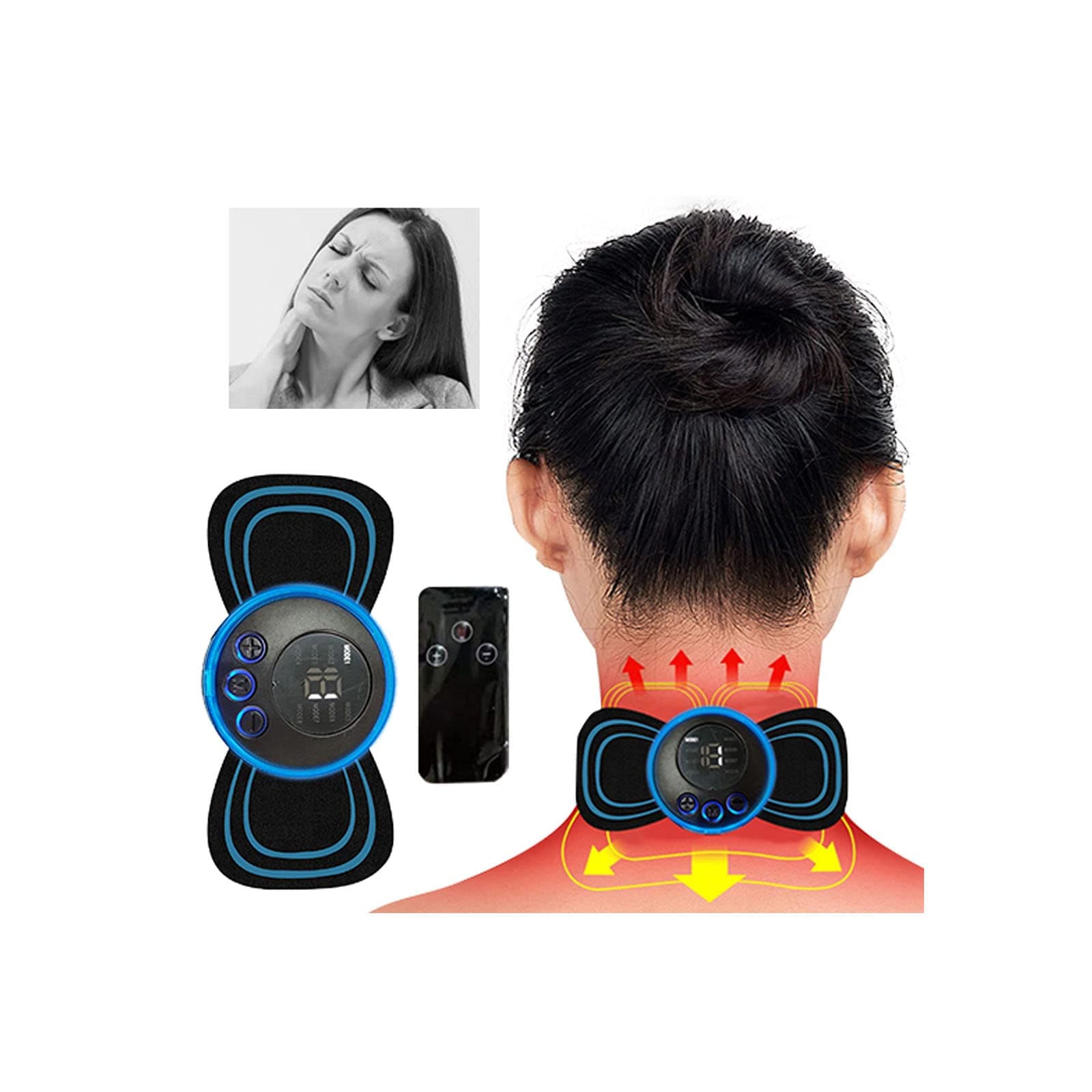 Cervical Spine Massager, Portable Multifunctional Massage Mat - 8 Modes Adjustable, Relieve Pressure of Neck Shoulder Back Waist, Mini Electric Massager Mini Back and Shoulder Neck Body Massager