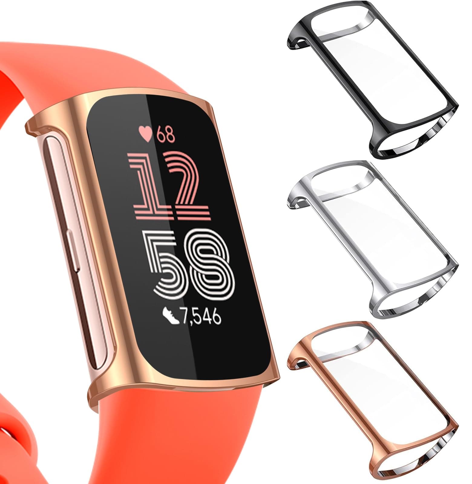 NANW 3-Pack Screen Protector & Case for Fitbit Charge 6/5 - TPU Rugged Bumper Shell Accessories