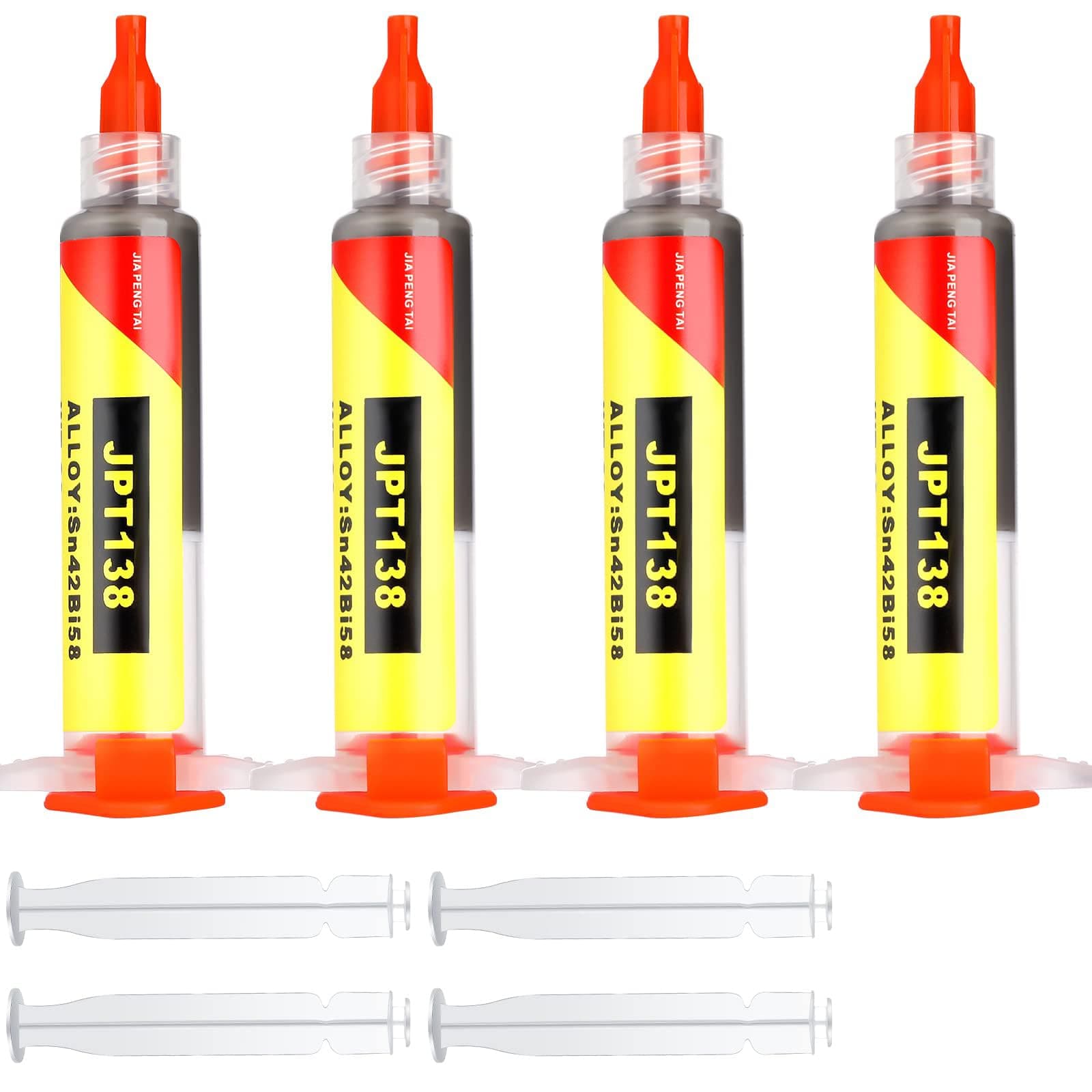 KASTWAVE 4 Pcs Solder Paste Syringe for Electronics Sn42 Bi58 Soldering Tin Melting Point 138 Low Temp No Clean Soldering Paste Suitable for Electronic Components BGA IC Soldering, Total 80g/ 2.8oz