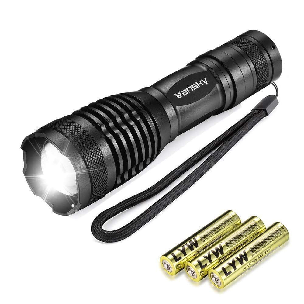 Vansky Torch Rechargeable Flashlight Led Torch 1000 Lumens, Handheld Flashlight Pocket Size Super Bright 800 Lumen Cree XML2 T6 Adjustable Focus Zoomable Waterproof Camping Outdoor Torch