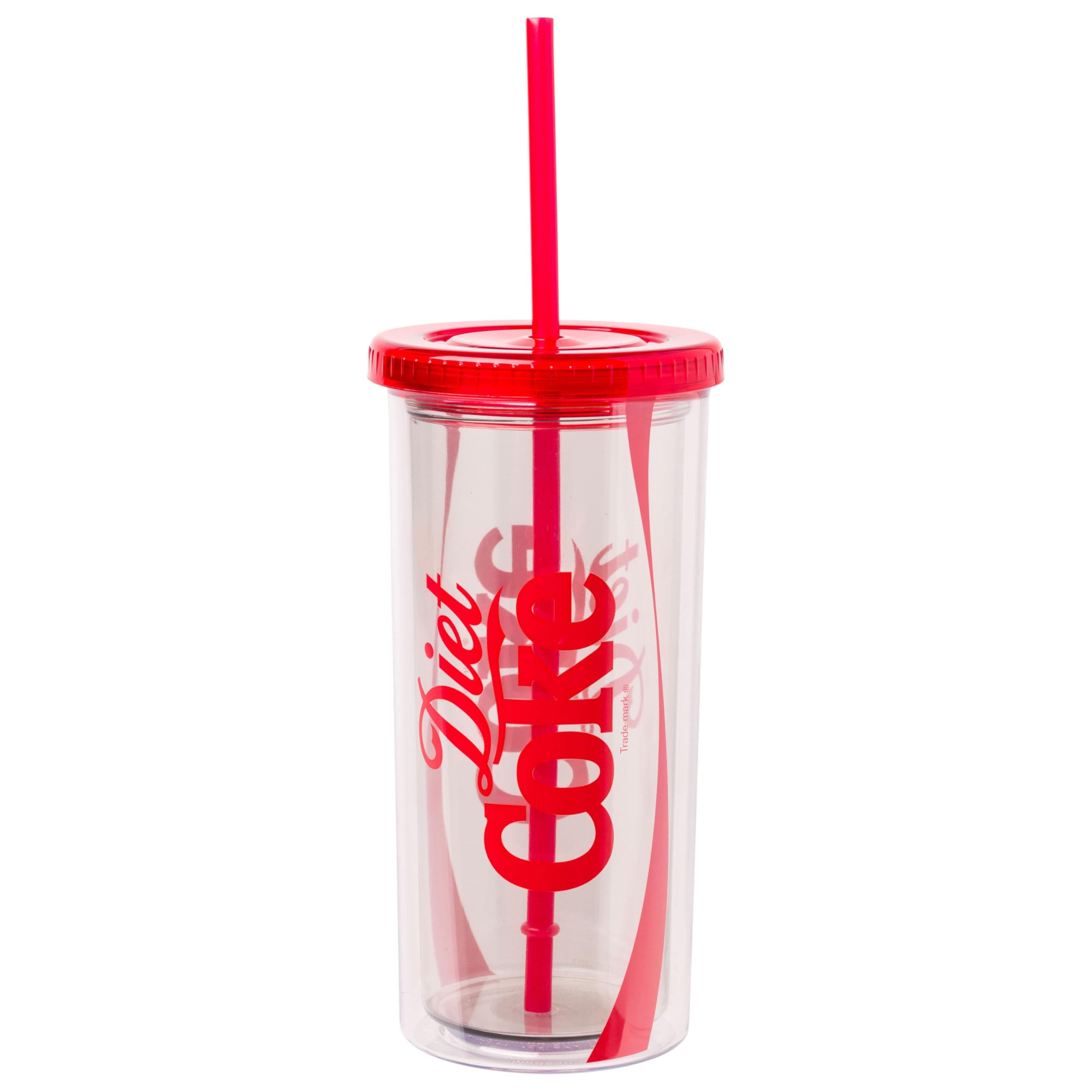 Coca Cola Diet Coke Plastic Tall Cold Cup with Lid and Straw, 20 Ounces
