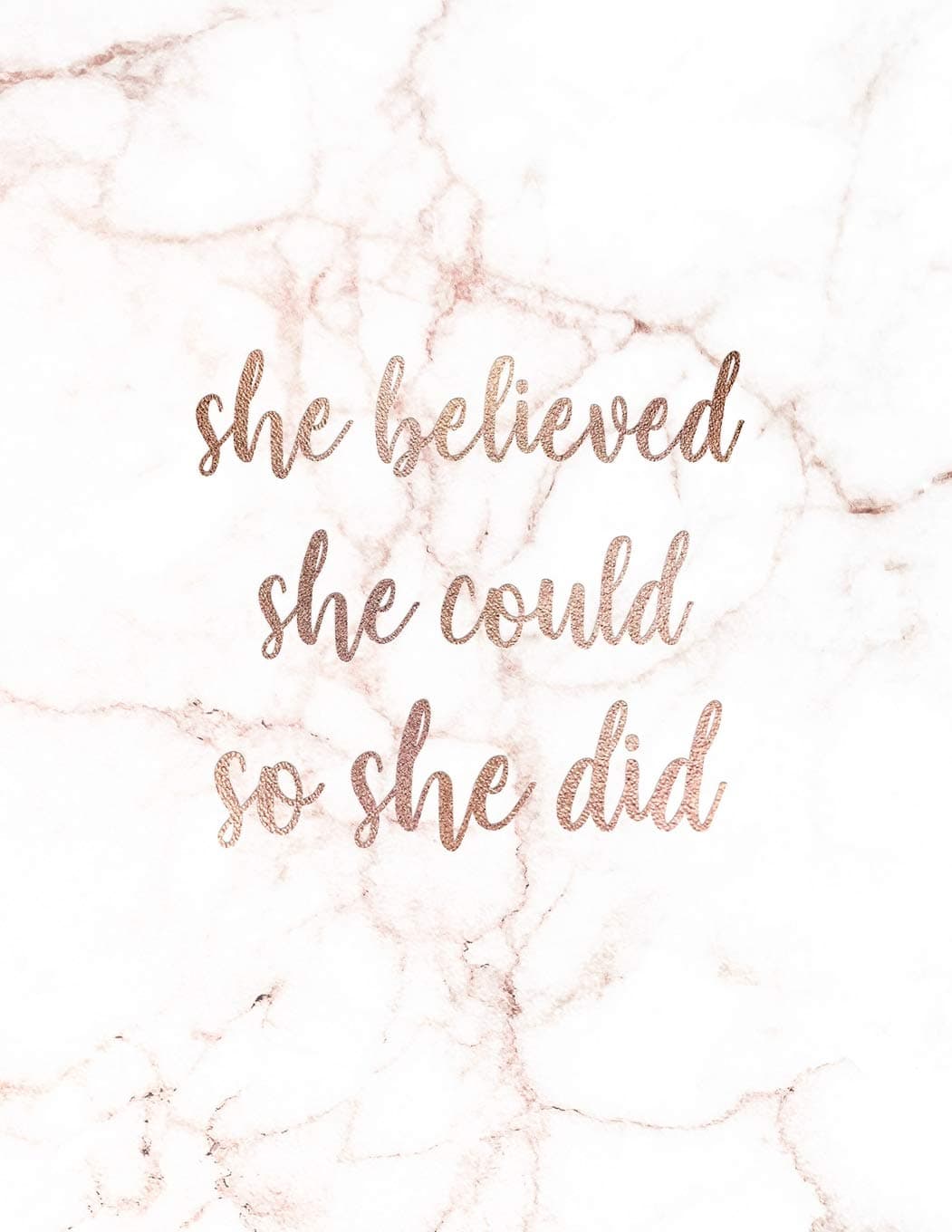 She Believed She Could So She Did: Inspirational Quote Notebook for Women and Girls - Trendy White and Gold Marble with Rose Gold Inlay | 8.5 x 11 - 150 College-ruled lined pages