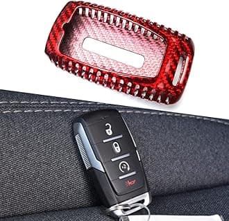 Glass Carbon Fiber Key FOB Cover for Dodge RAM TRX 1500 2500 3500 Limited Rebel Bighorn Laramie Tradesman Key Case Key Shell(red with Vent)