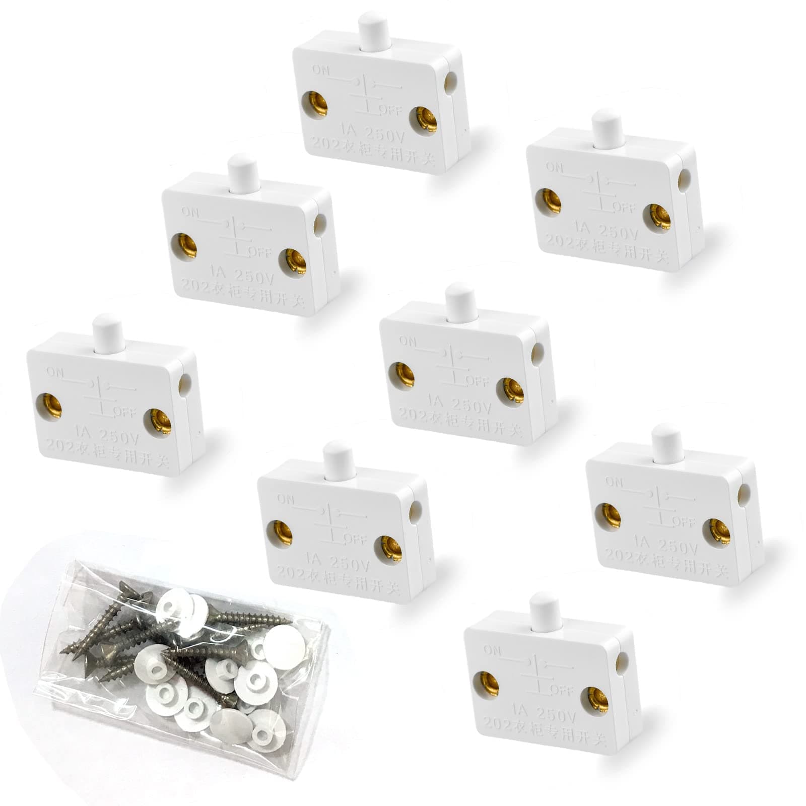 8Pcs Door Closed Light Switch Kit - On Off When Open for Activated Lights 120V Cabinet Switches Closet Electrical Switch