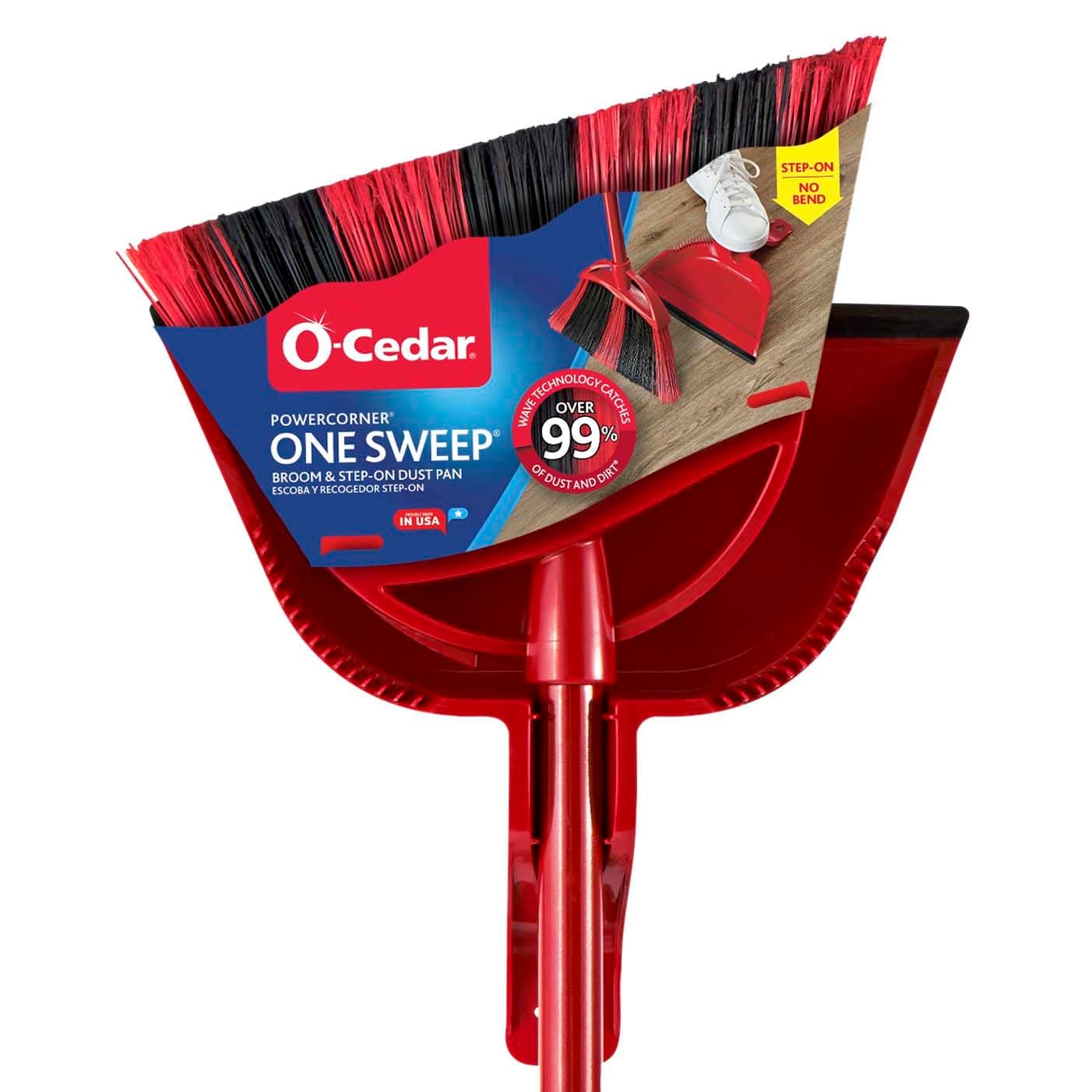 O-Cedar Plastic One Sweep Hard Floor Broom with Step-On Dustpan | Remove 99% with One Sweep | Lightweight Quiet Cleaning Tool | Ideal for Pet Owners, Red
