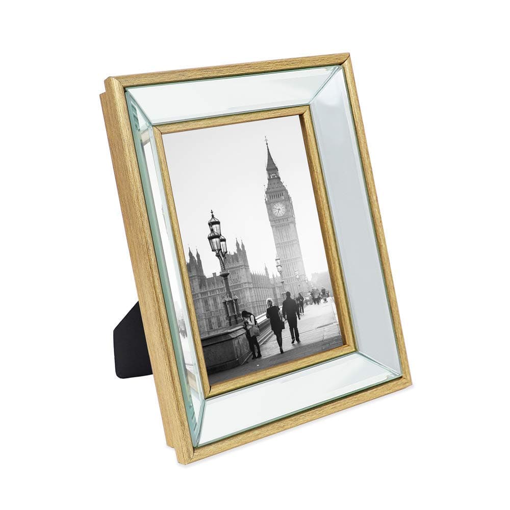 5x7 Gold Beveled Mirror Picture Frame - Classic Mirrored Frame with Deep Slanted Angle Made for Wall Décor Display, Photo Gallery and Wall Art (5x7, Gold)
