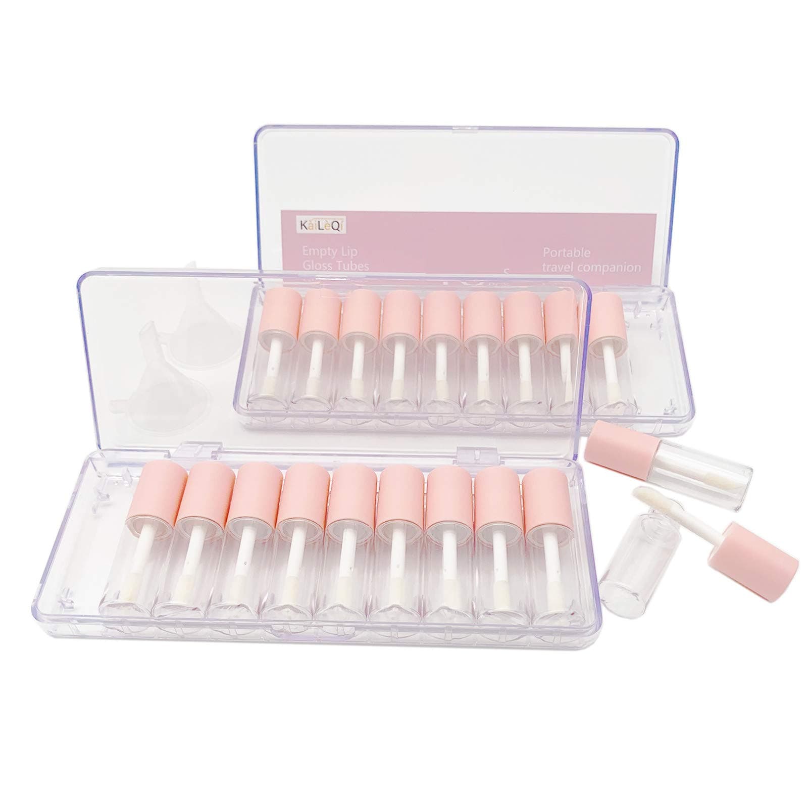 Pink lip gloss tubes with wand empty bottles 3.5ml Clear Mini Refillable lip gloss containers DIY lip gloss making kit&Funnel & Rubber Stoppers (20PCS in two boxes)