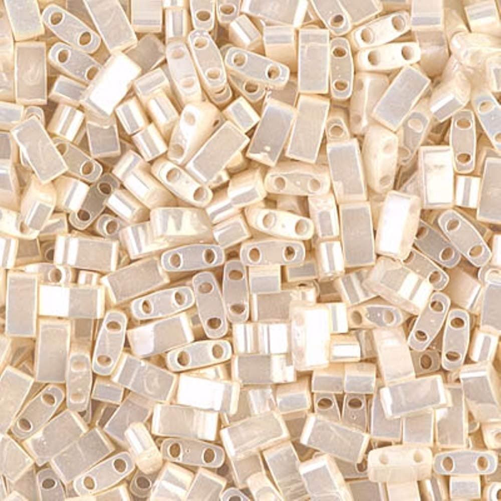 Miyuki Half Tila 2 Hole Rectangle Beads 5x2.3mm - Antiqued Ivory Pearl Ceylon 7.8 Grams
