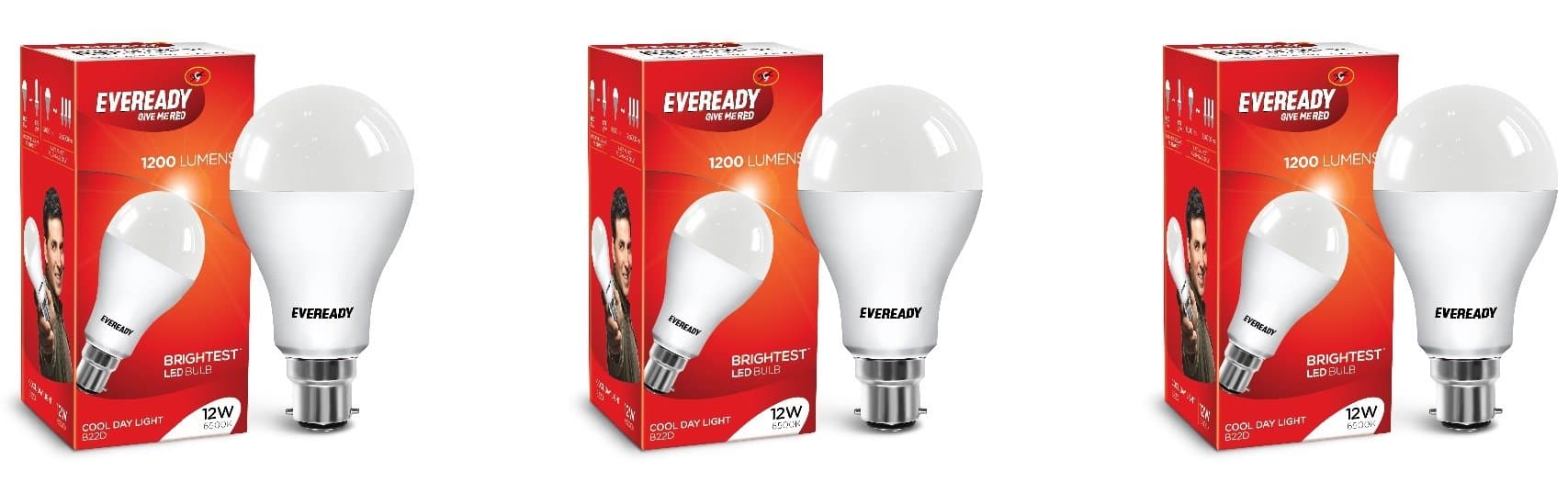 Eveready 12W LED Bulb, Cool White Day Light (6500K), E27 Base, Energy-Efficient, 4kV Surge Protection, Long-Lasting Durability, Pack of 3