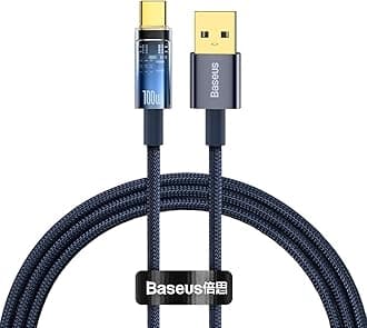 Fast Charging Cable Auto Power-Off Data Transfer (USB to C 100W, Blue)