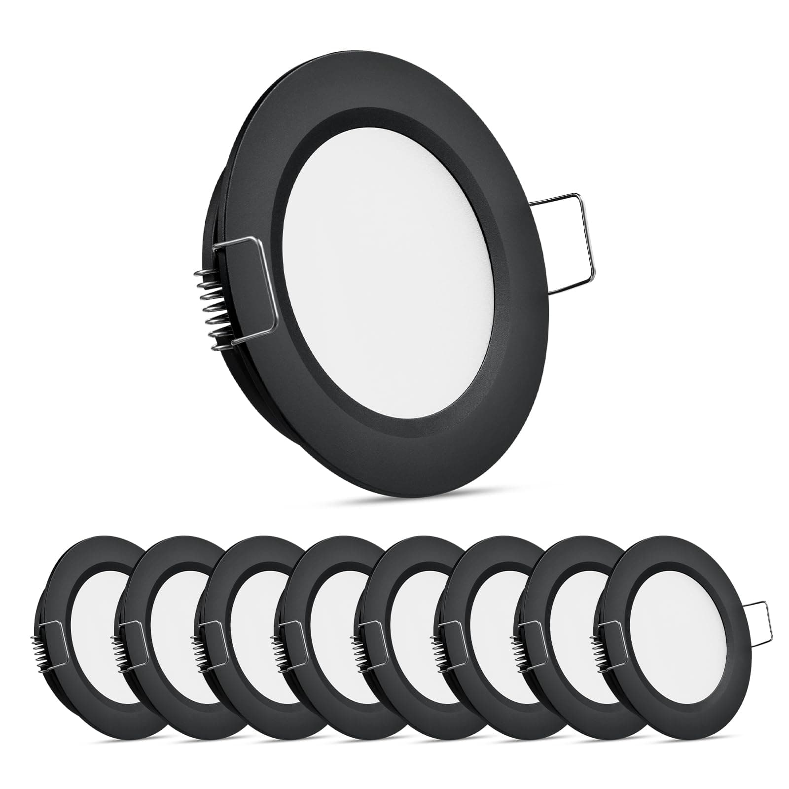 8 Pack 12 Volt LED Puck Light RV Recessed Mount Ceiling Light 2.75” 12V Down Light for Camper Van Truck Boat Interior Ceiling Kitchen Cabinet Lighting CRI 93 (Black/Warm White)