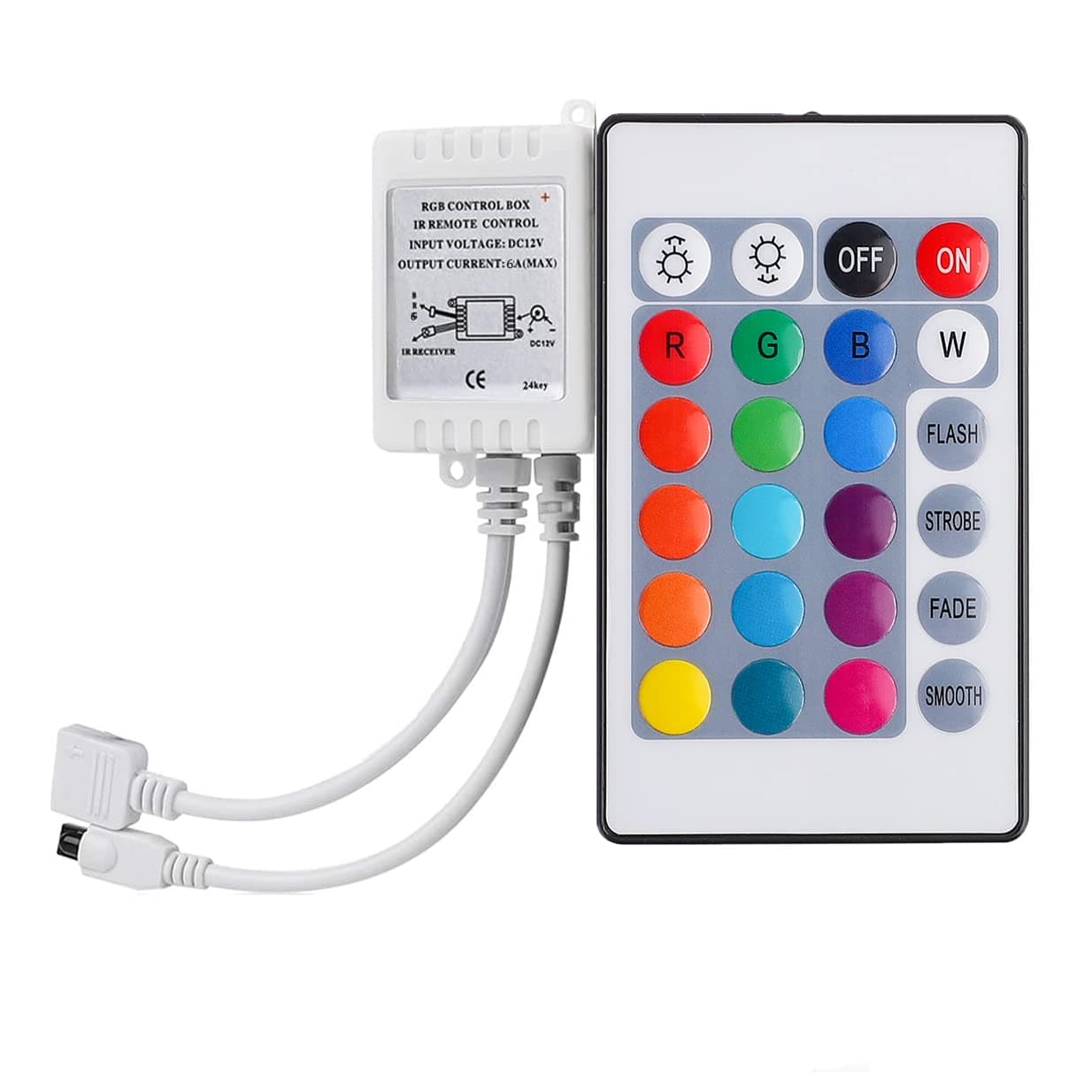 SUPERNIGHT DC 12V 24-Key LED Strip IR Remote Controller with Controller Box for 3528 5050 SMD RGB LED Strip Lights
