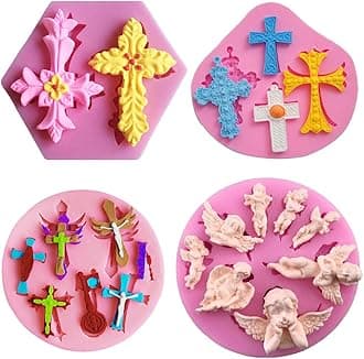 HiParty Angel with Wings Silicone Cake Fondant Mold, Cross Molds Set, Pink