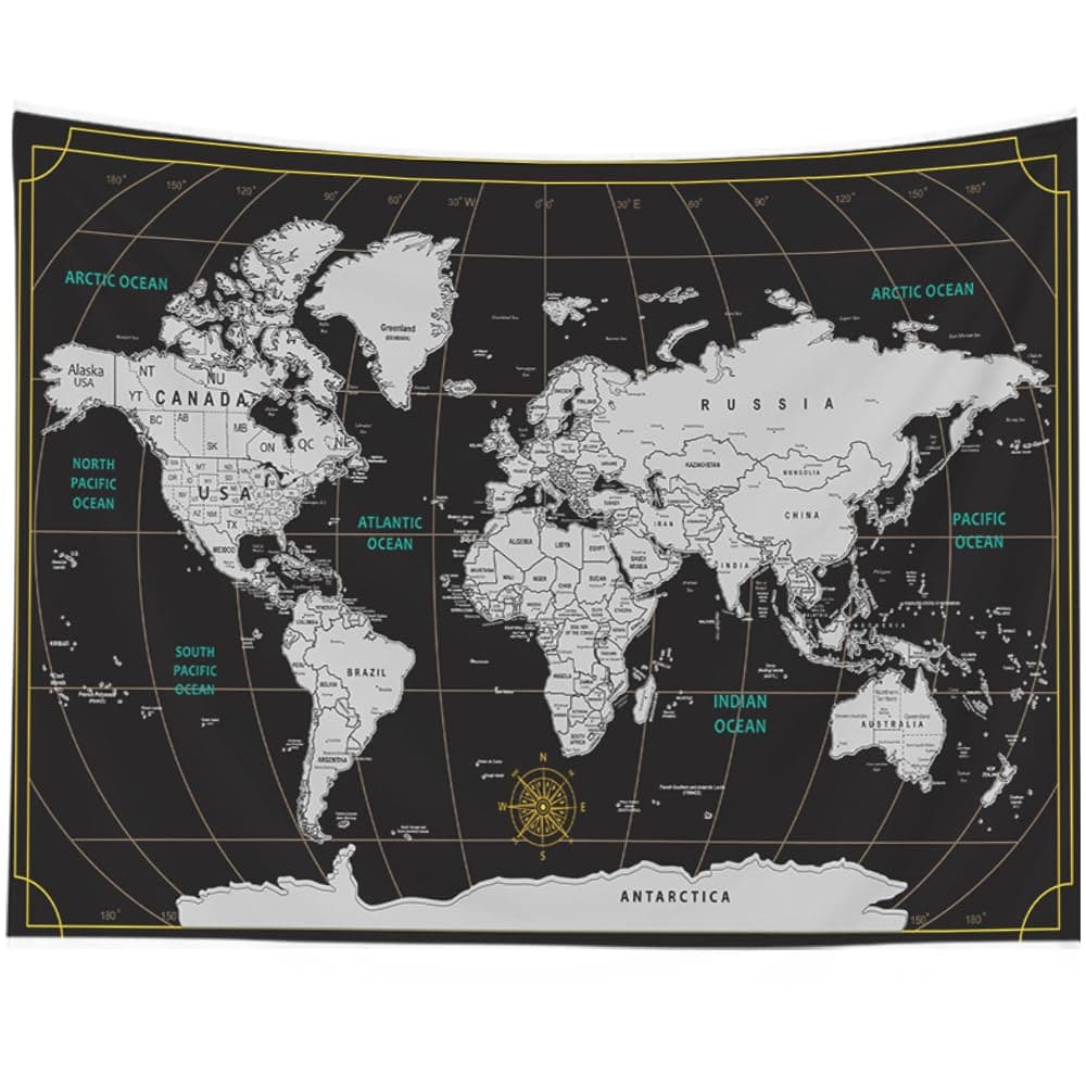 CAPSCEOLL World Map Tapestry Wall Hanging Black White Tapestry Home Décor for Home 40X30 Inch Map for kids Room Wall Art