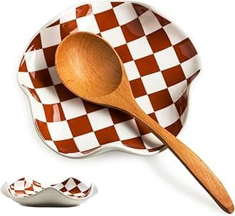 Spoon Rest for Stove Top, Checkered Coffee Spoon Rest, Ceramic Spoon Holder for Kitchen Counter Cooking Utensil Rest - Heat Resistant & Dishwasher Safe, Modern Farmhouse Kitchen DéCor