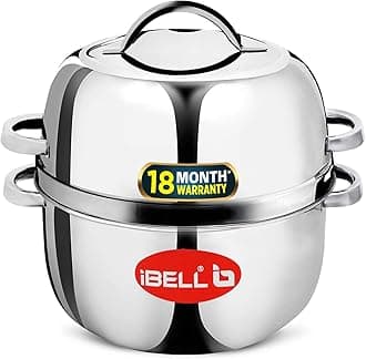 - iBELL 1 kilogram Premium Stainless Steel Steam Pot, Thermal Rice Cooker, Induction Based Pot with Rubber Gasket