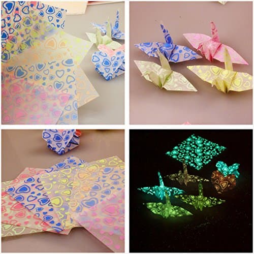 New Paper Glows 2 Pack (20 sheets) 5X5cm(2X2 inches) Glow in Dark Origami Crane Heart Craft Paper set 32