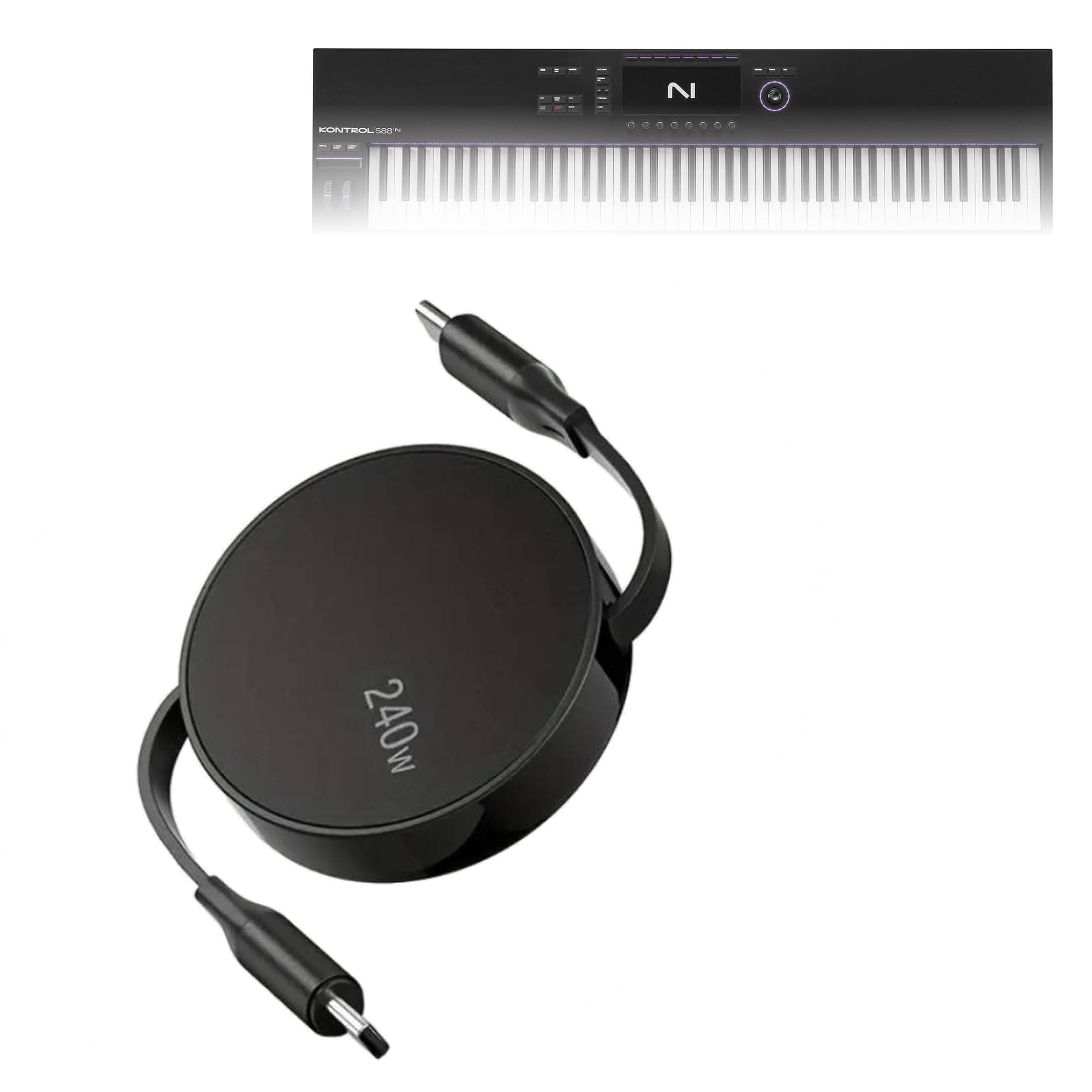BoxWave Cable Compatible with Native Instruments Kontrol S88 MK3 - PD miniSync (240W), Retractable PD 240W Portable USB Type-C Cable - Jet Black