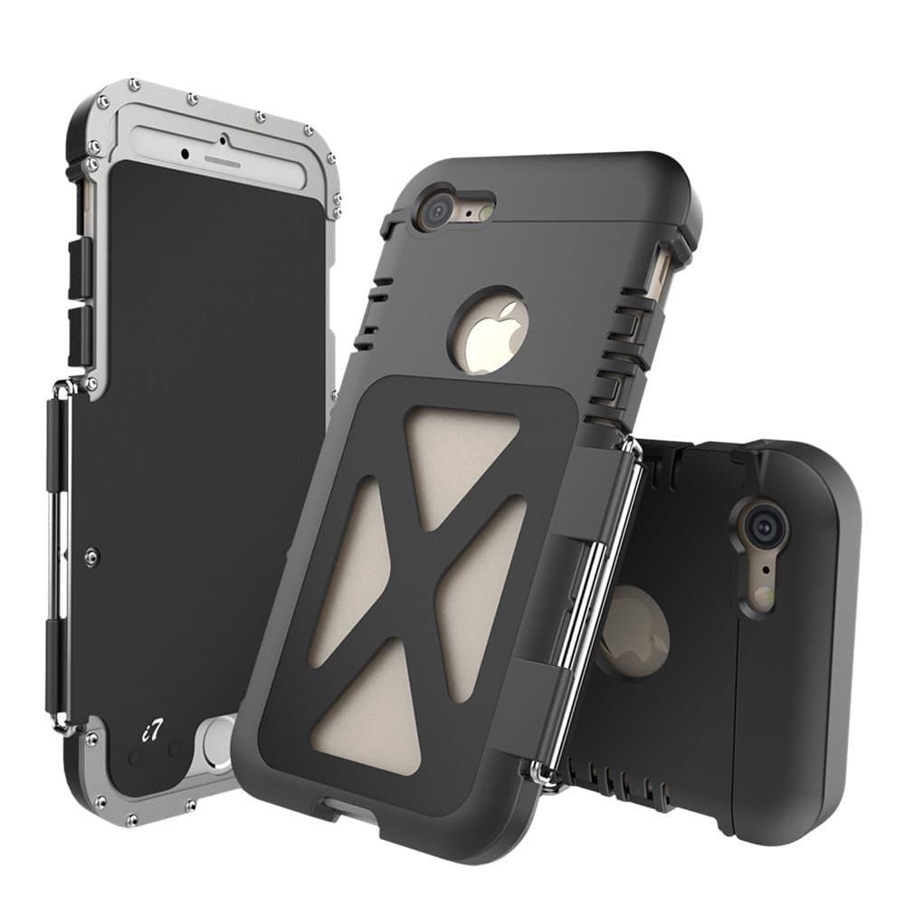 iPhone 7 Case,iPhone 8 Case,ARMOR KING Outdoor Dropproof Shockproof Stainless Steel Heavy Duty Clamshell Flip Cover for Apple iPhone 7 8(Silver&Black)