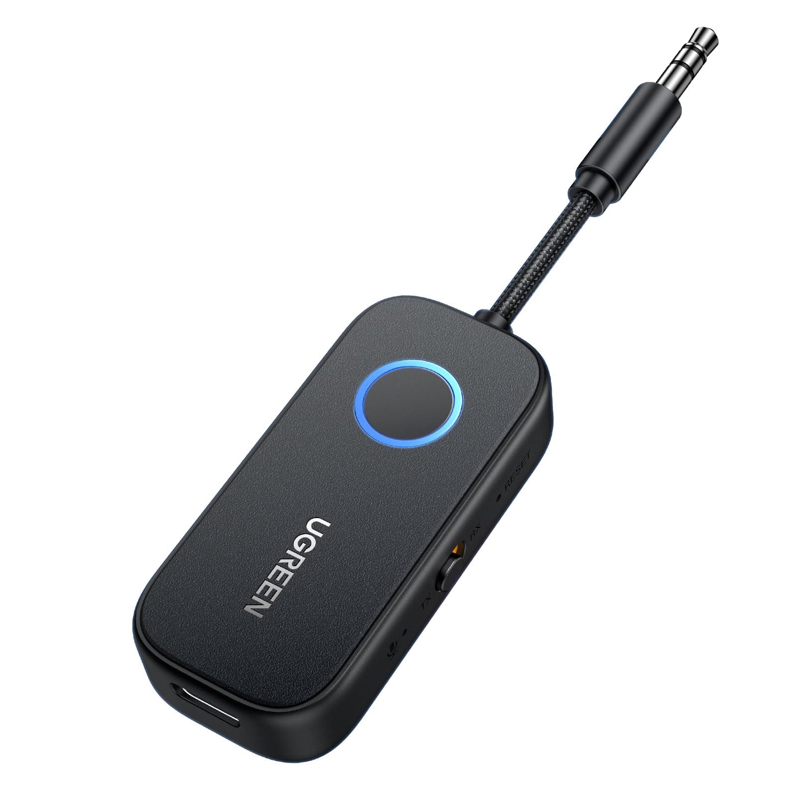 UGREEN Bluetooth 5.3 Transmitter Receiver, 28H Long Playtime, Dual Connection, 10m Range, Mic for Calls, 2-in-1 Wireless Aux Bluetooth Adapter for TV, Airplane, Headphone, Airpods, Speaker, Car