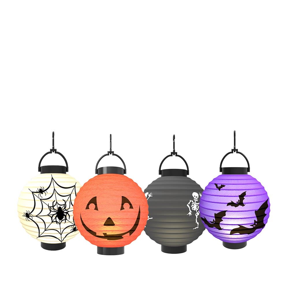 Halloween Pumpkin Lantern - Jack o Lantern [4 Pack]LED Pumpkin Spider Bat Skeleton Light - Halloween Indoor Outdoor Holiday Party Decor Paper Lantern