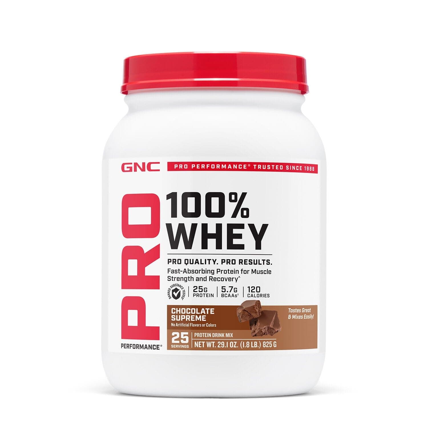 GNC Pro Performance 100% Whey Protein Powder 2.0, Fast Absorbing for Muscle Strength and Recovery, Chocolate, 25 Servings