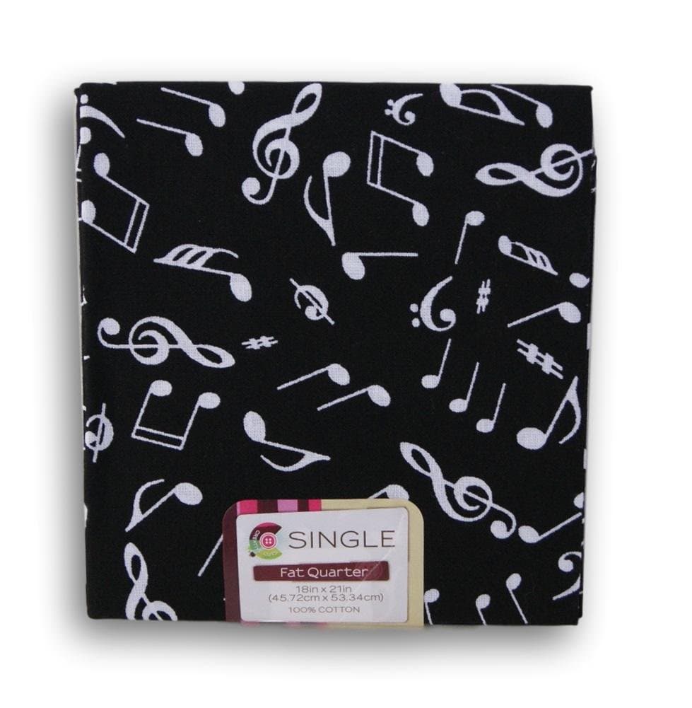 Creative Cuts Fat Quarters - White Musical Notes on Black Background