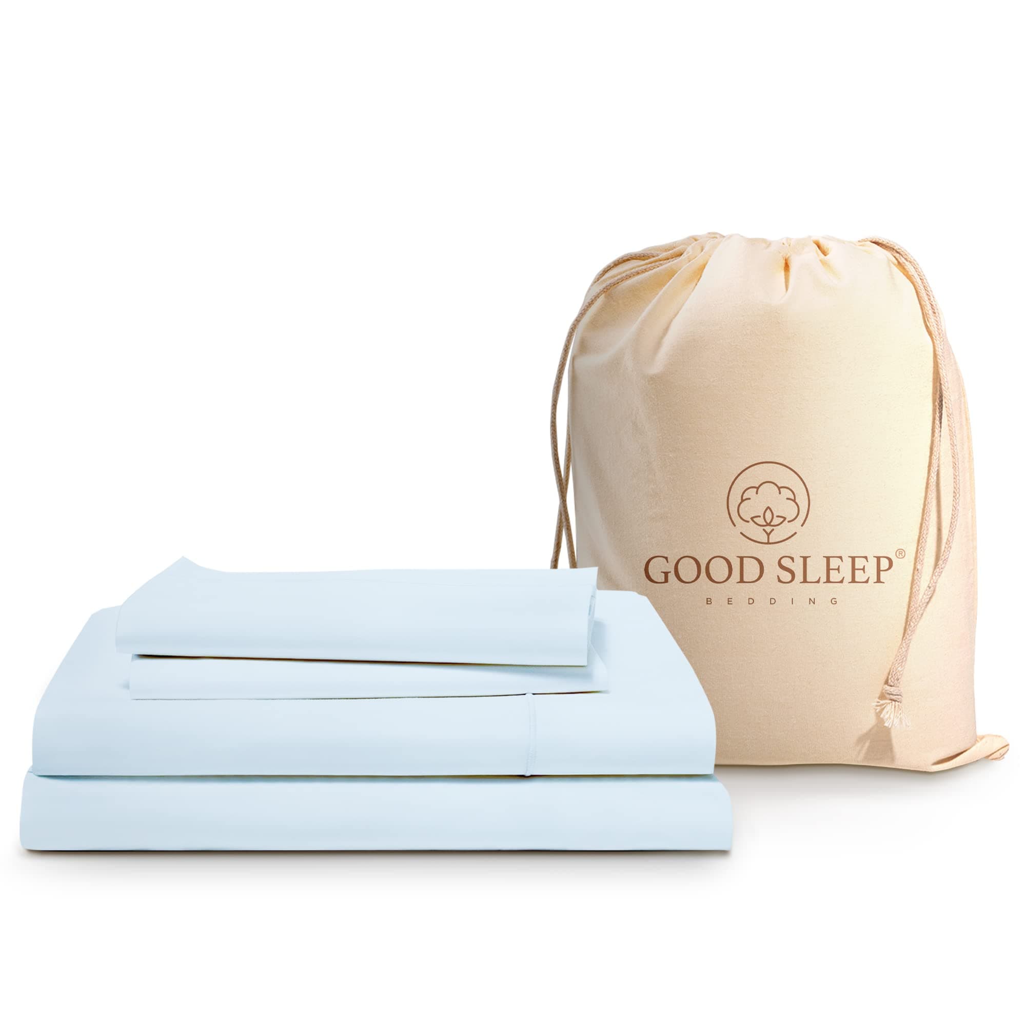 Good Sleep Bedding Full Size Bed Sheets - 100% Egyptian Cotton Sheets Full Size Bed, 4Pc, 1000 TC, Full Sheet Set, Luxury Sateen Weave, Soft, 16" Deep Pocket Full Size Sheets Set - Light Blue Sheets