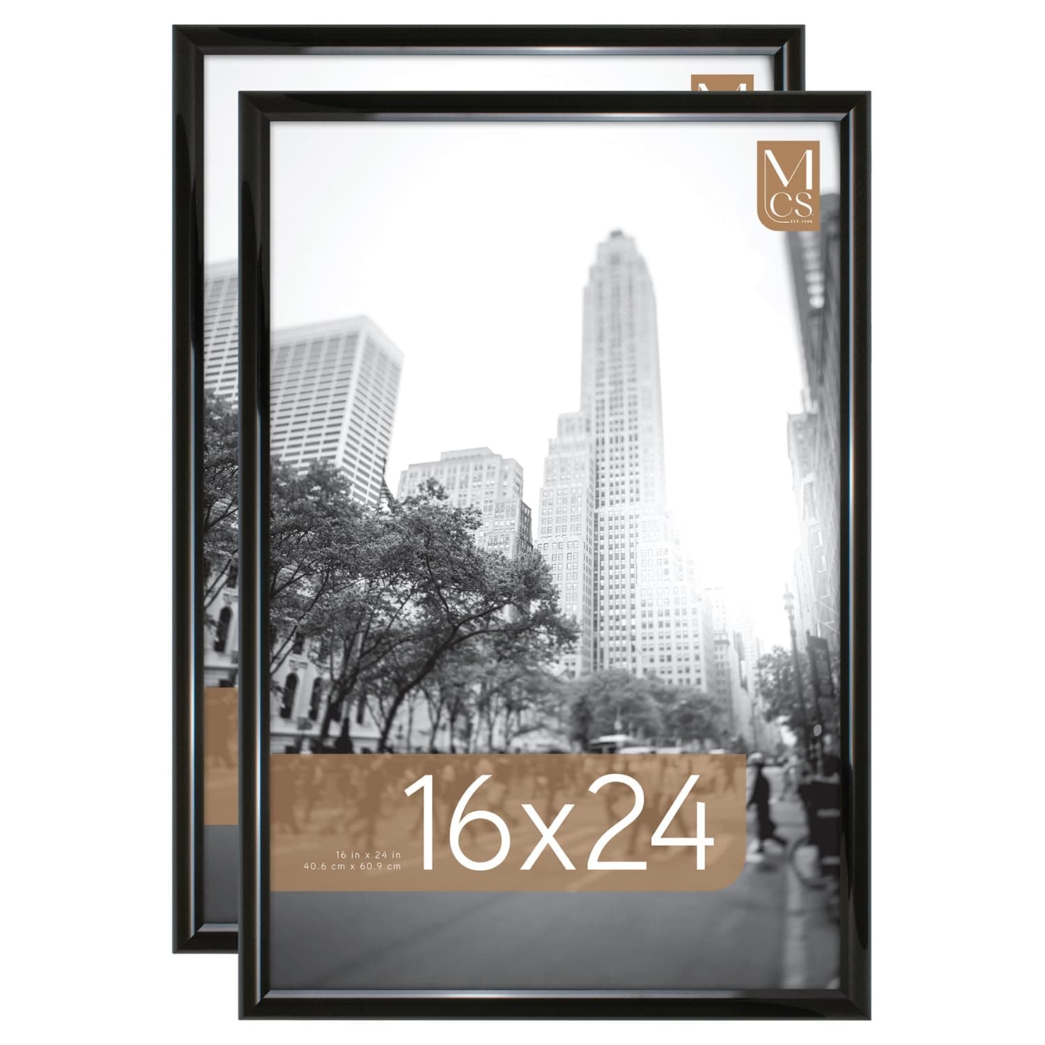 MCS Trendsetter 16x24 Poster Frame Black High-Gloss, Vertical & Horizontal Wall Hanging Large Picture Frame for Photos, Posters & Art Prints (2-Pack)
