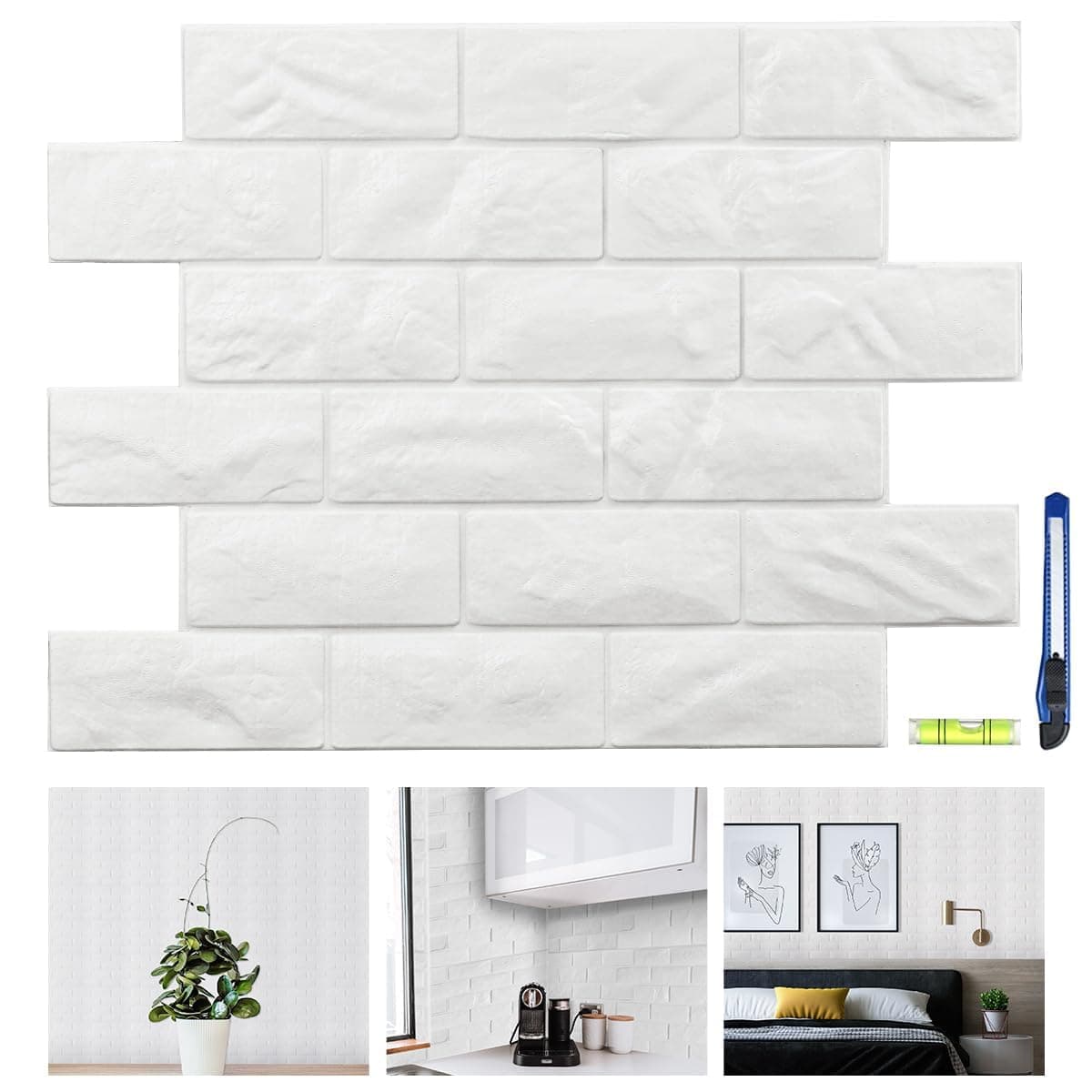 30 Pcs 3D Wall Panels, White Brick Printable 3D Wallpaper Stick and Peel, Self Adhesive Waterproof Foam Faux Brick Paneling for Bedroom, Bathroom, Kitchen, Fireplace (34.1 sq feet Coverage)