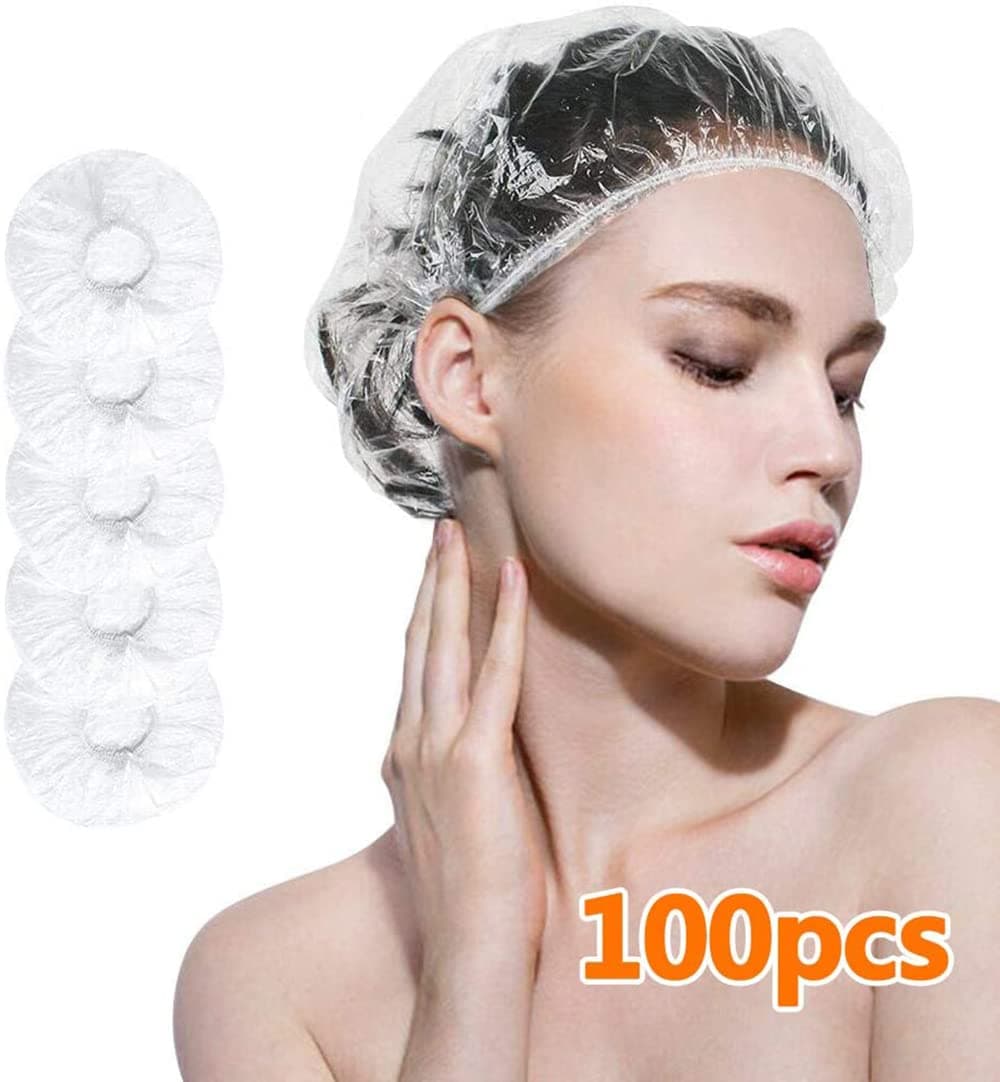 SKY-TOUCH 200pcs Shower Cap Disposable, Bath Caps Thick Waterproof High Density Elastic Big Hair Caps for Women, Men, Travel Spa, Hotel, Hair Solon, Home Use - Clear