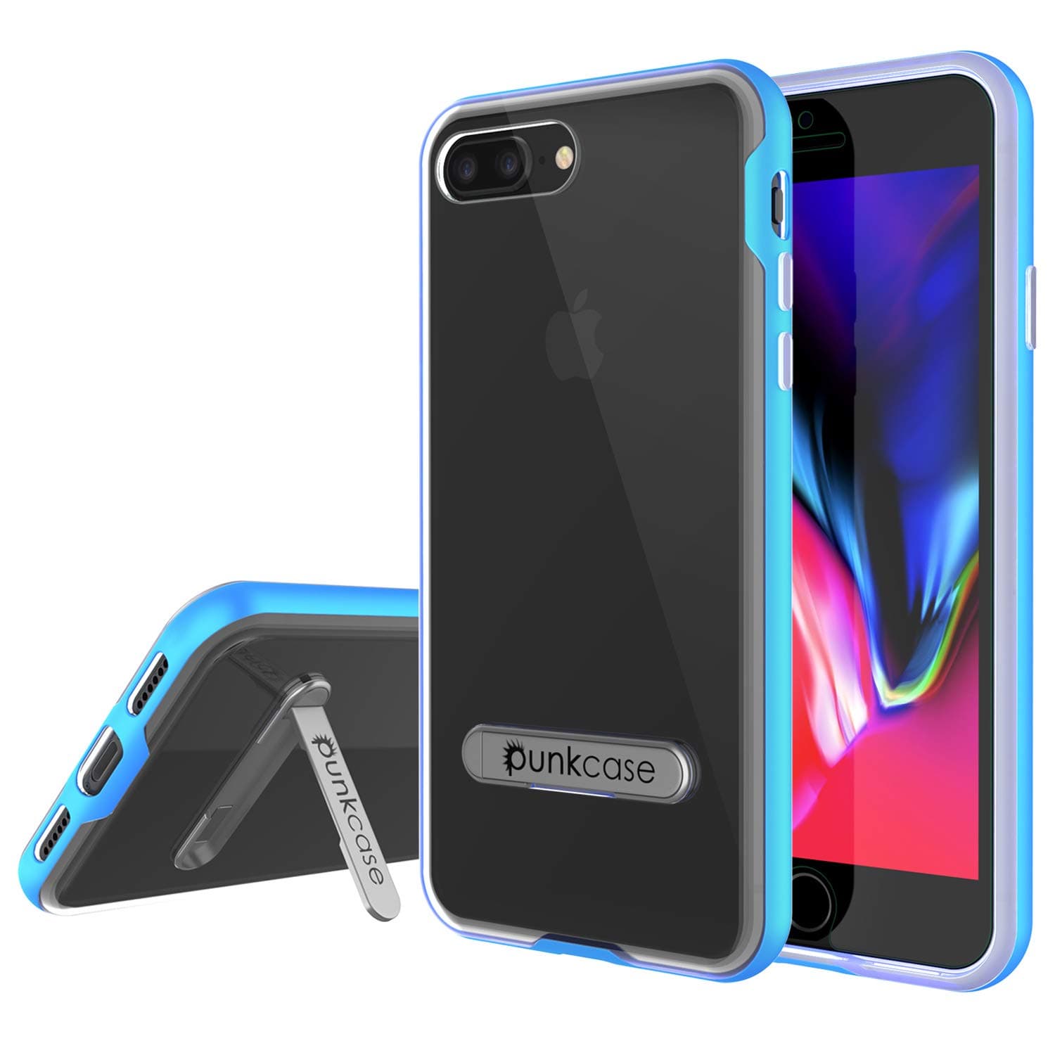 Punkcase Lucid 3.0 Case [Clear Back] Protective Cover W/Integrated Kickstand, Anti-Shock System & PUNKSHIELD Screen Protector Compatible W/Apple iPhone 8 Plus Plus & Apple iPhone 7 Plus [Blue]
