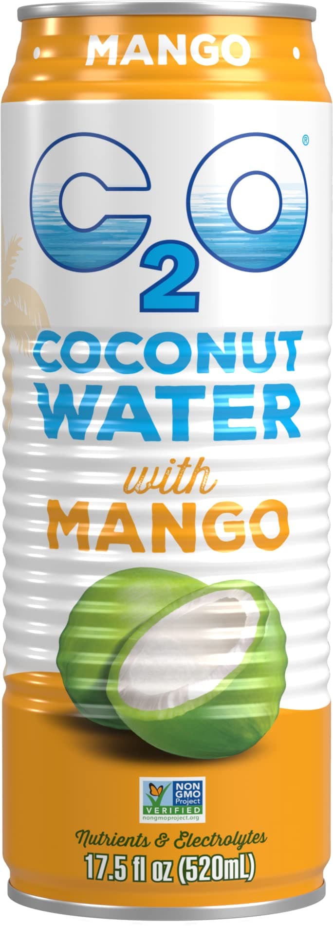 C2O Pure Coconut Water with Mango | Plant Based | Non-GMO | No Added Sugar | Essential Electrolytes | 17.5 Fl Oz (Pack of 12)