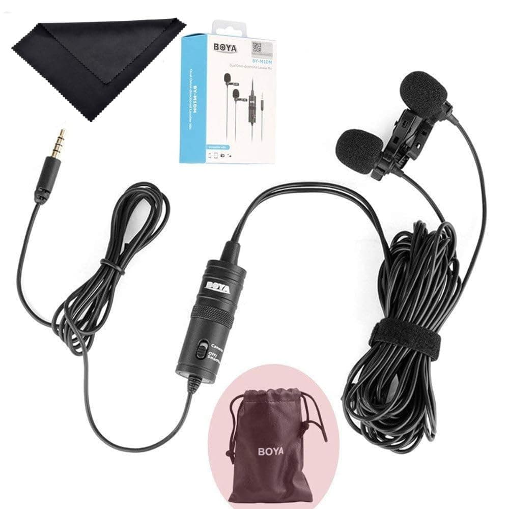 Boya BY-M1DM Dual Lavalier Universal Microphone with a Single 1/8 Stereo Connector for Smartphones DSLR Cameras Camcorders, Black, for Action Cameras (gopro, sjcam)