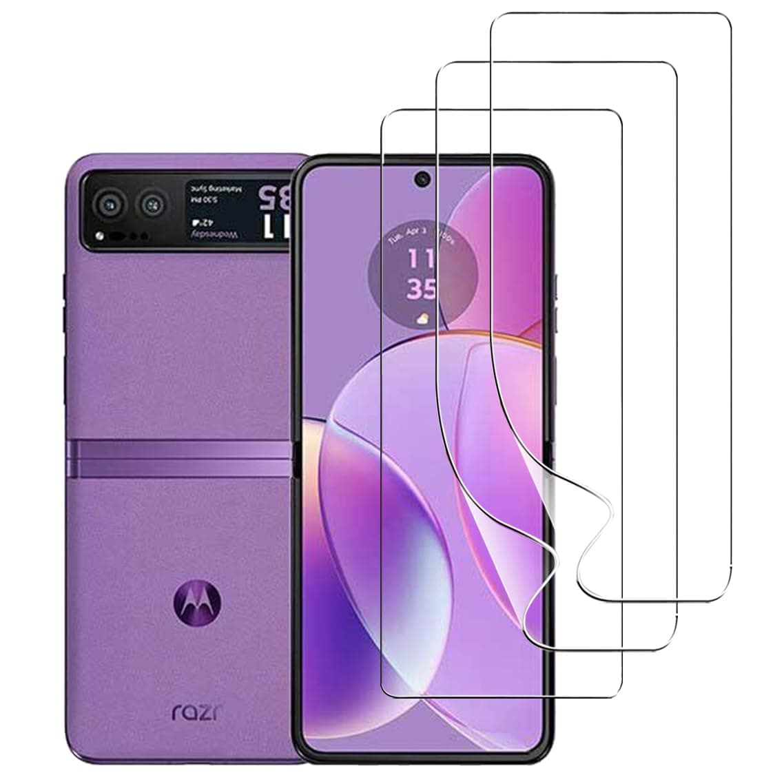 3 Pack Elastic Skin Screen Protector for Motorola Razr 40, Soft TPU Full Coverage HD Clear Anti-Scratch No Bubbles Self-Healing Screen Protector with Installation Alignment Tool