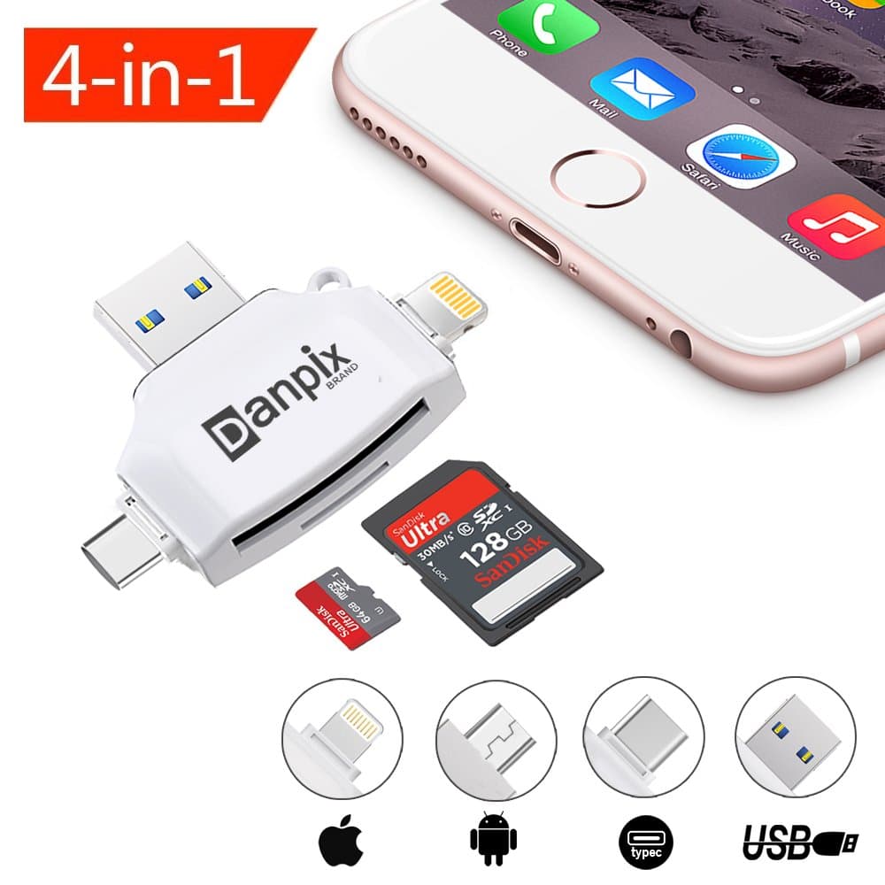 Micro SD Card Reader for iPhone/iPad/Android Phone/MacBook/Computer,Memory Card Adapter with Lightning,Type C,Micro USB, USB,Picture and Video Viewer for Camera by DANPIX
