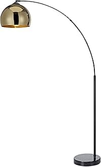 Teamson Home Arquer 66.93" Arc Floor Lamp for Living Rooms, Home Offices, Dining Rooms, Bedrooms with Faux Black Marble Base and Gold Bell Shade