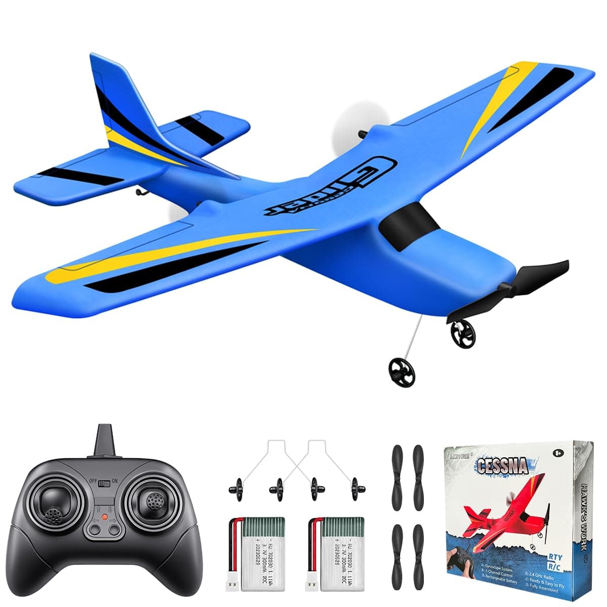 2 Channel RC Airplane, Ready to Fly, 2.4GHz Remote Control Plane, Easy to Fly Glider for Kids & Beginners (Blue)